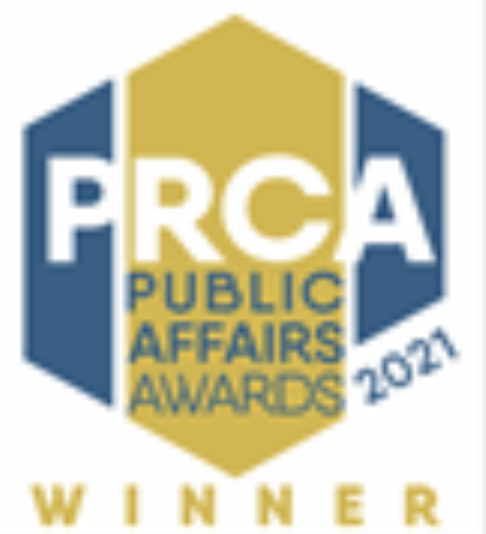 Award showing PRCA publish affairs award winner for 2021