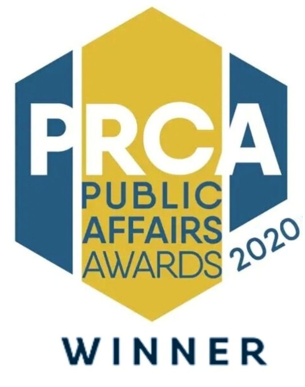 Award showing PRCA publish affairs award winner for 2021