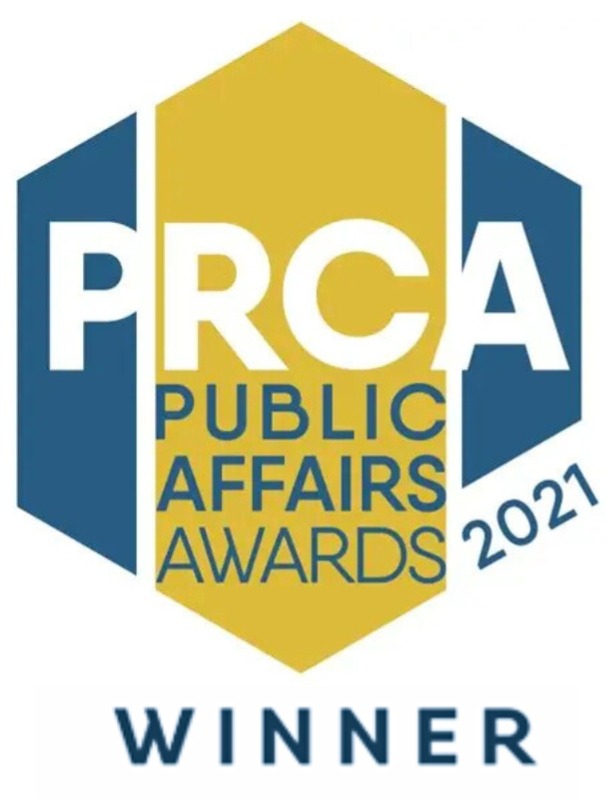 Award showing PRCA publish affairs award winner for 2021